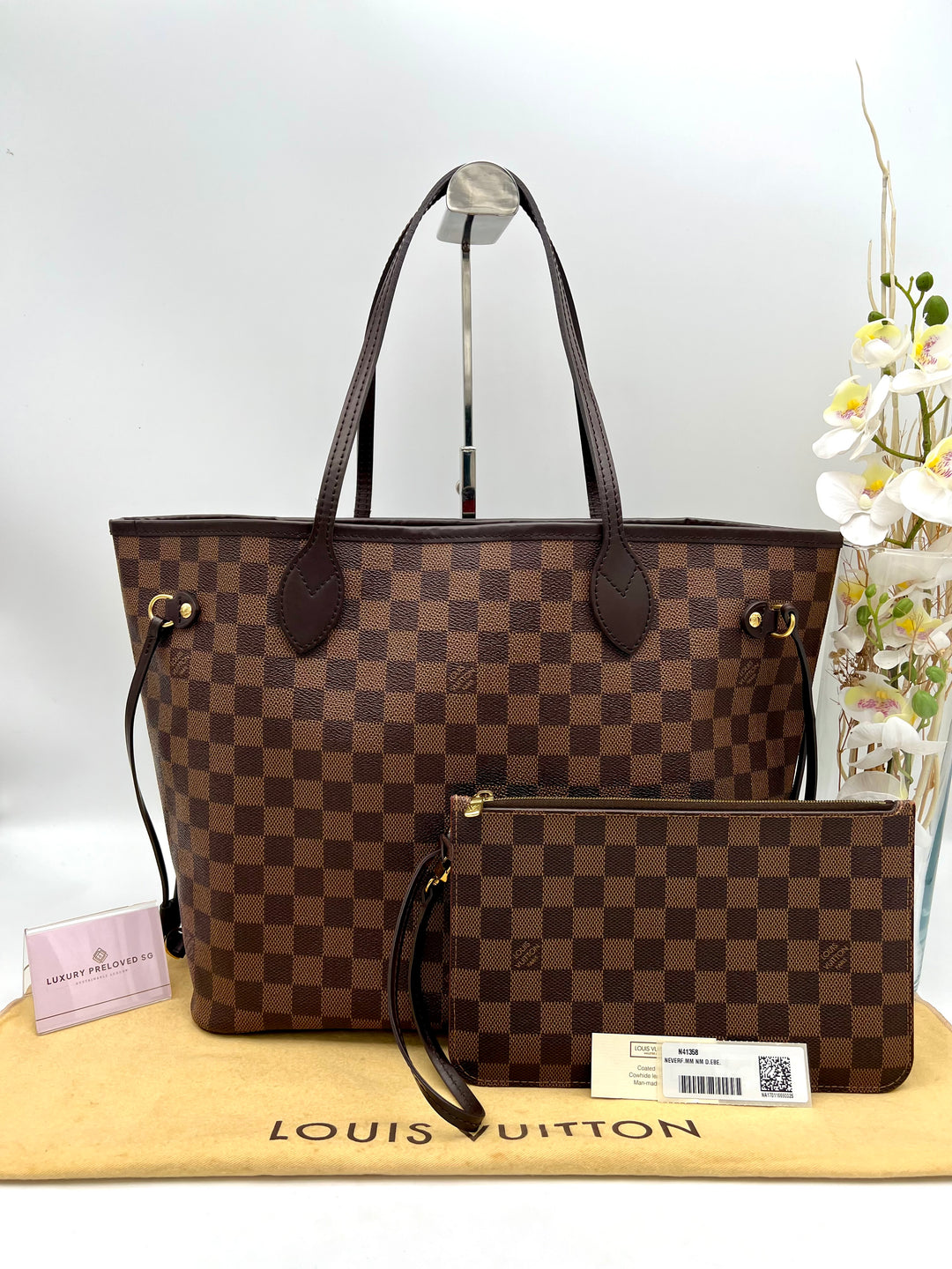 LOUIS VUITTON NEVERFULL MM DAMIER W/ POUCH