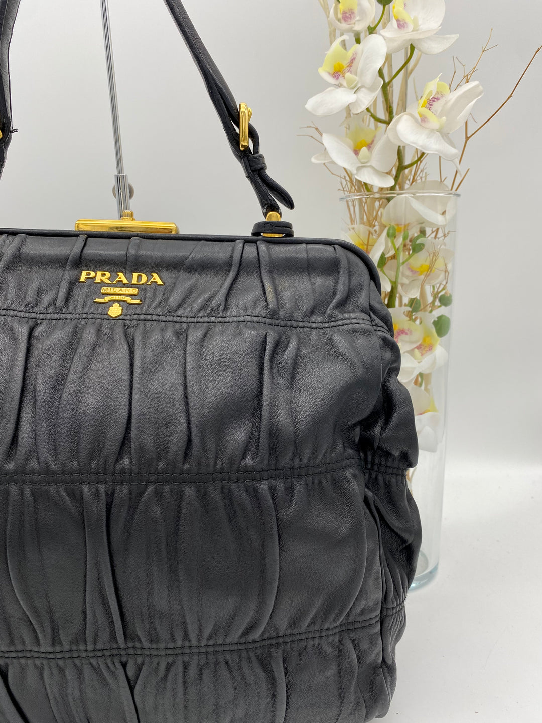 PRADA LEATHER KISSLOCK BAG