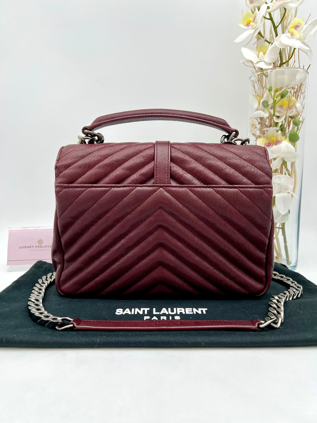 YVES SAINT LAURENT COLLEGE CHEVRON QUILTED BAG GHW
