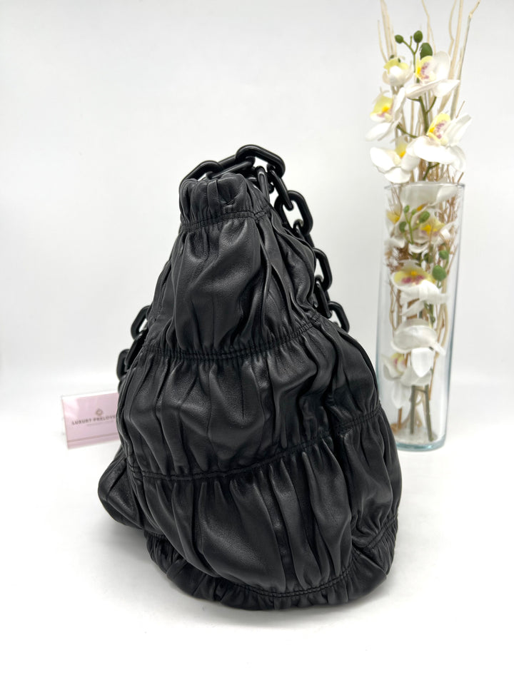 PRADA LEATHER GATHER NAPPA CHUNKY CHAIN SHOULDER BAG