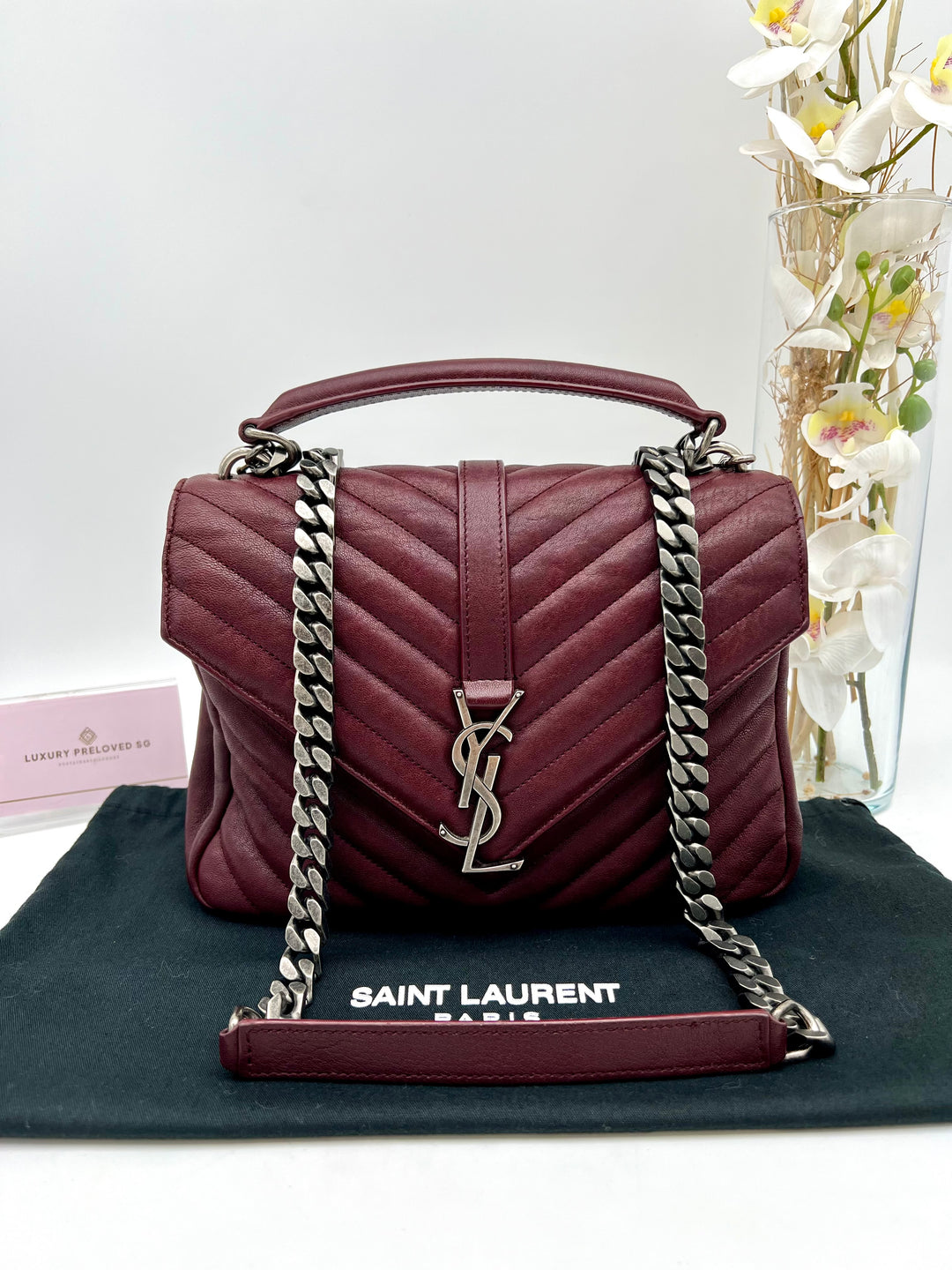 YVES SAINT LAURENT COLLEGE CHEVRON QUILTED BAG GHW