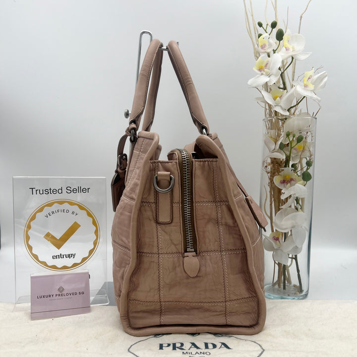 PRADA LEATHER ANTIQUE NAPPA 2 WAY BAG