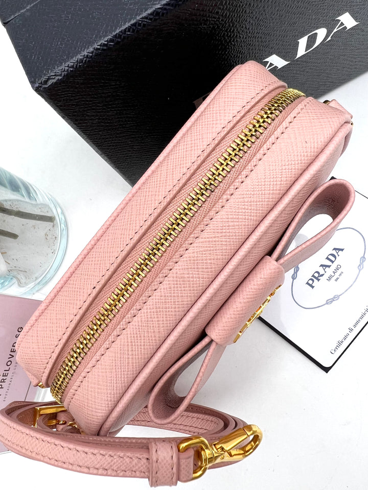 PRADA MINI RIBBON CAMERA BAG SAFFIANO PINK
