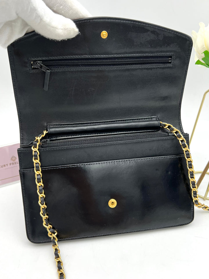 CHANEL TIMELESS WALLET ON CHAIN BLACK PATENT