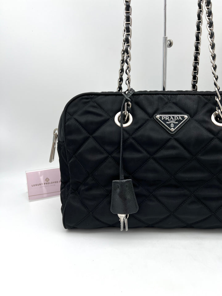 PRADA QUILTED TESSUTO CHAIN SHOULDER BAG