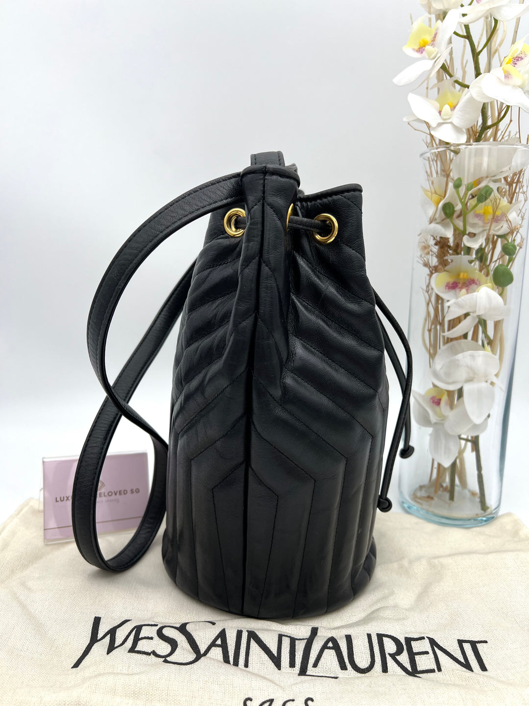 YVES SAINT QUILTED BUCKET SHOULDER BAG