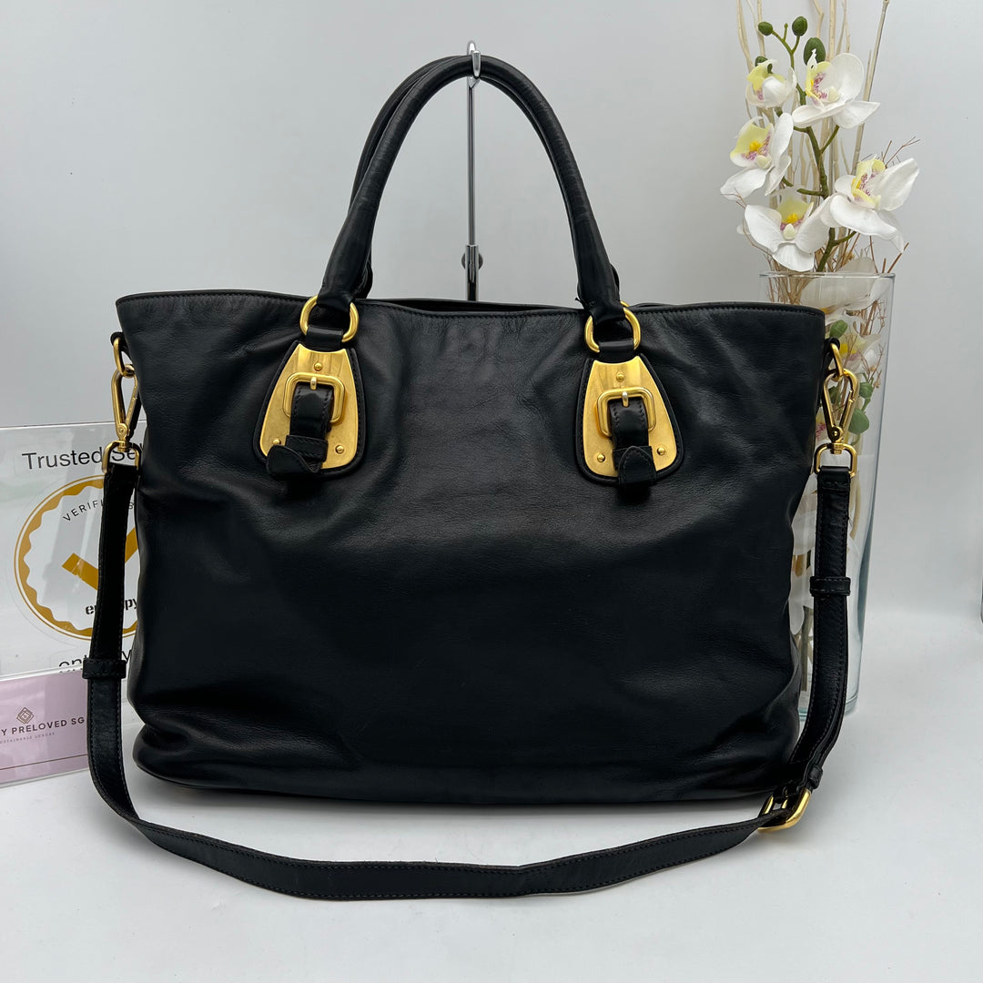 PRADA BLACK LEATHER 2 WAY BAG