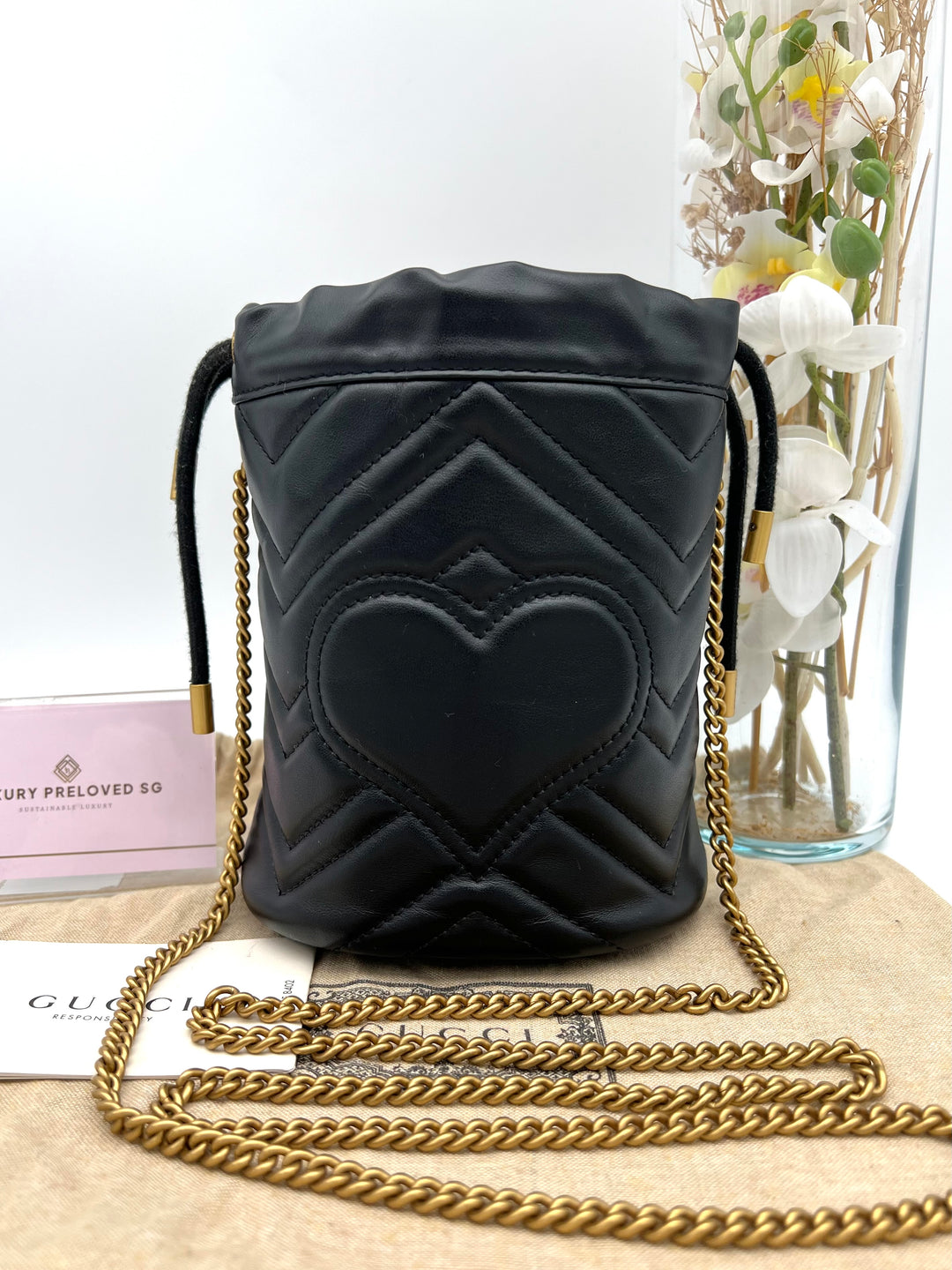 GUCCI MARMONT QUILTED GHW BUCKET BAG