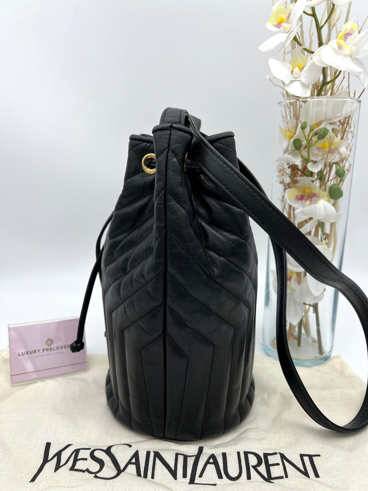 YVES SAINT QUILTED BUCKET SHOULDER BAG