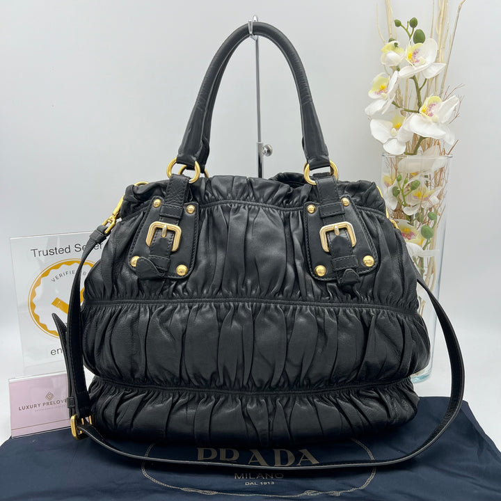 PRADA GAUFRE LEATHER SHOPPING TOTE BAG