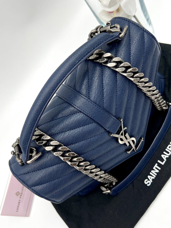 YVES SAINT LAURENT COLLEGE CHEVRON QUILTED BAG GHW MEDIUM