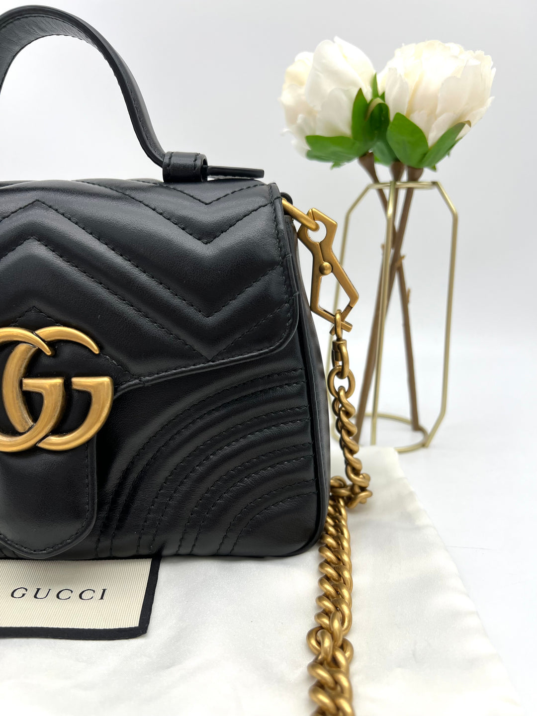 GUCCI MARMONT QUILTED TOP HANDLE GHW SHOULDER BAG