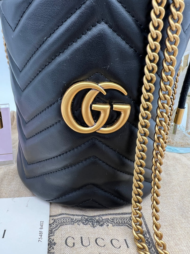 GUCCI MARMONT QUILTED GHW BUCKET BAG