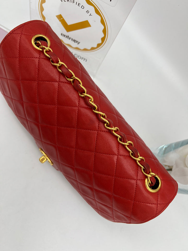 CHANEL RED LAMBSKIN METALASSE CHAIN BAG