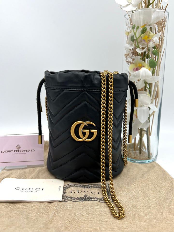 GUCCI MARMONT QUILTED GHW BUCKET BAG