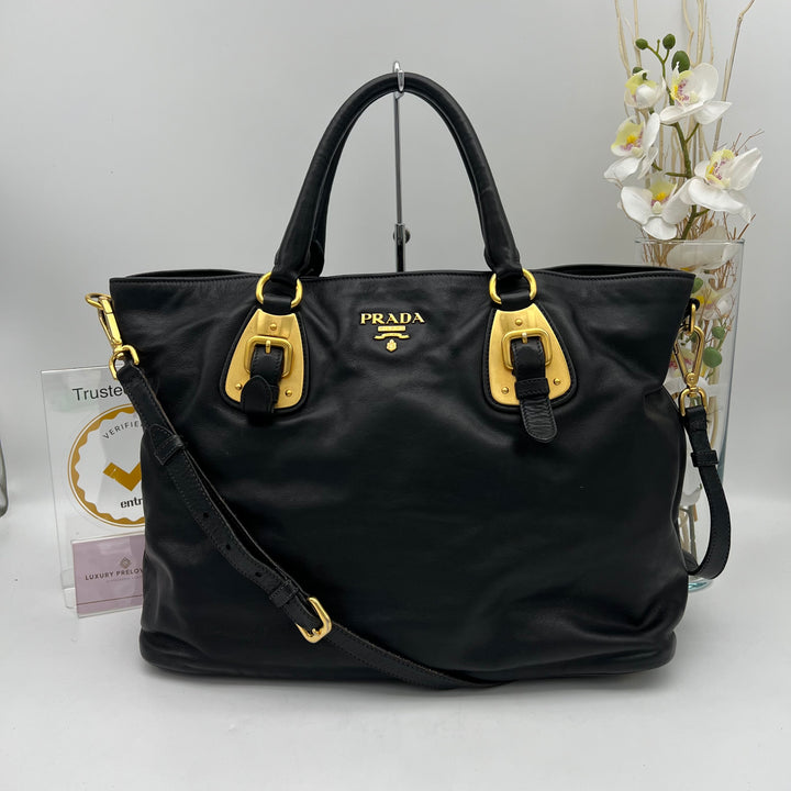 PRADA BLACK LEATHER 2 WAY BAG