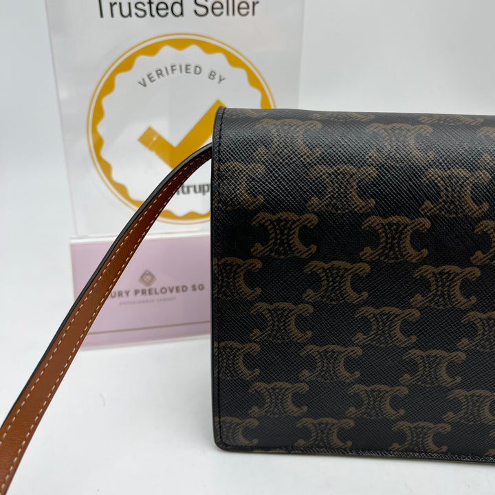 CELINE TRIOMPHE WALLET ON STRAP TAN