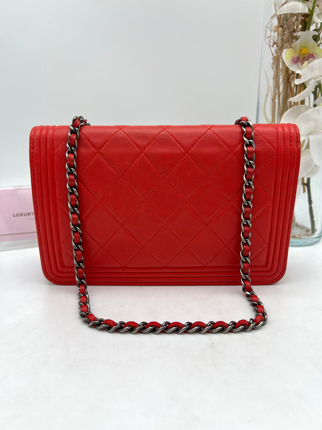 CHANEL BOY WALLET ON CHAIN LAMBSKIN