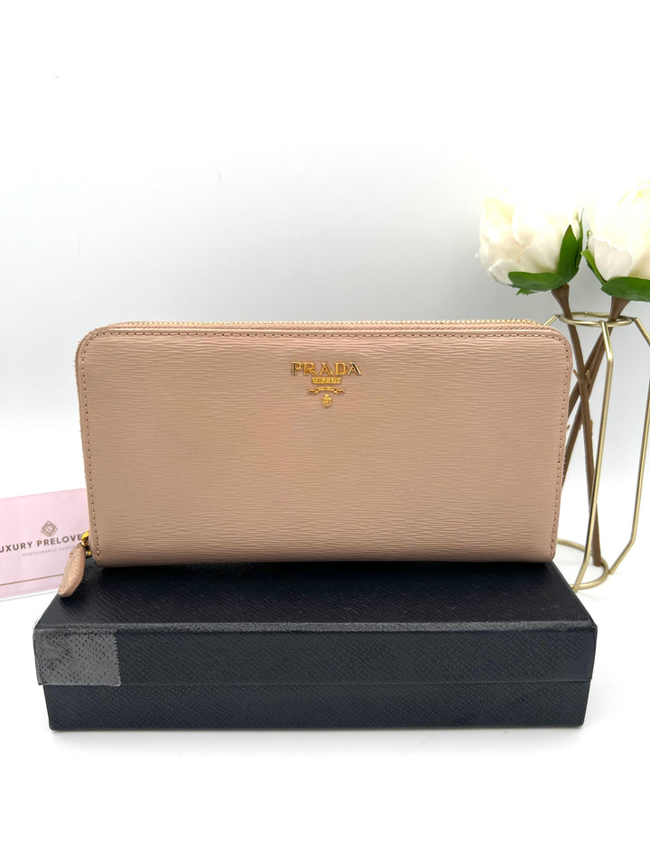 PRADA WALLET ZIP LONG SAFFIANO LEATHER