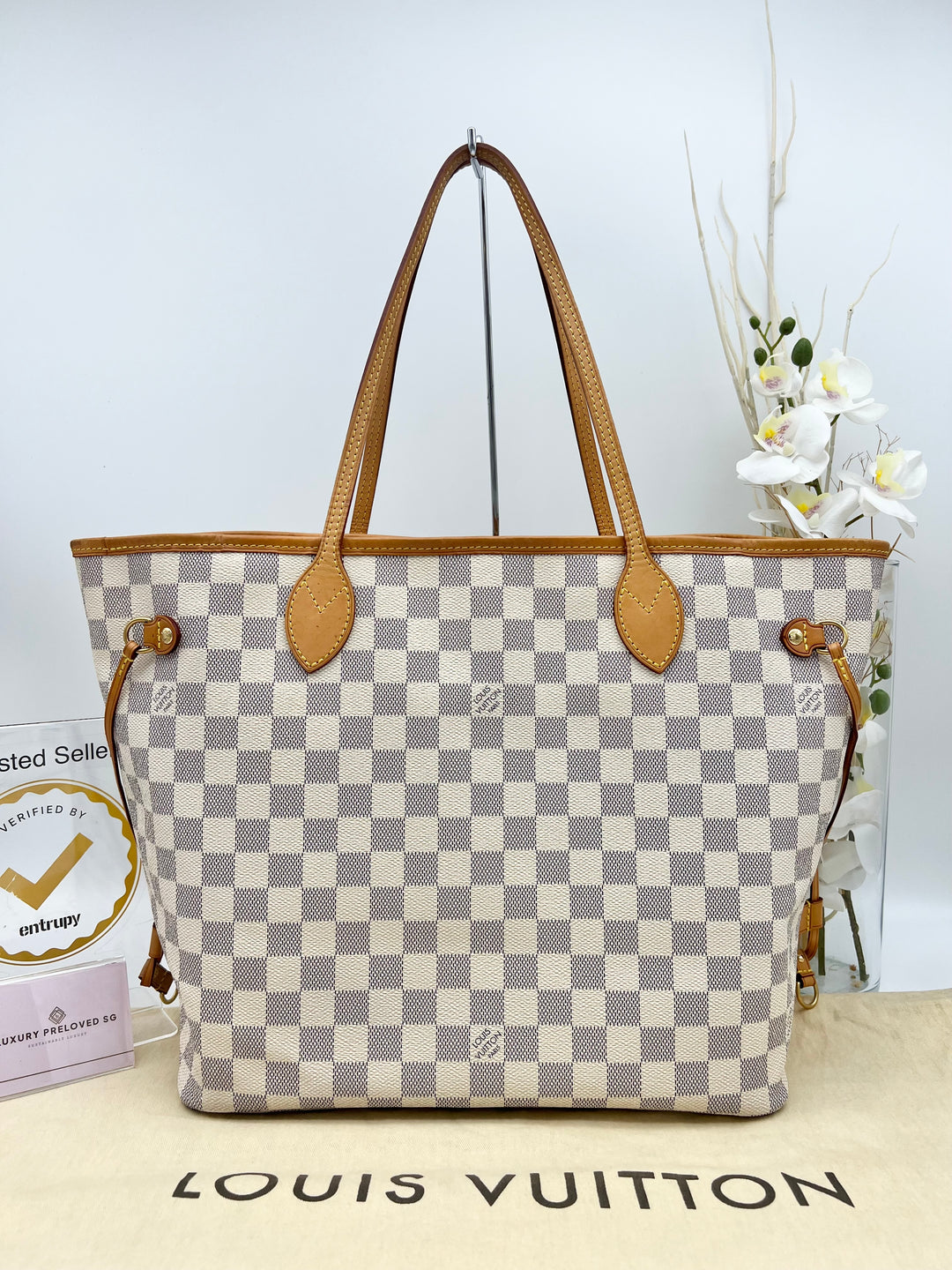 LOUIS VUITTON NEVERFULL MM AZUR W/ POUCH