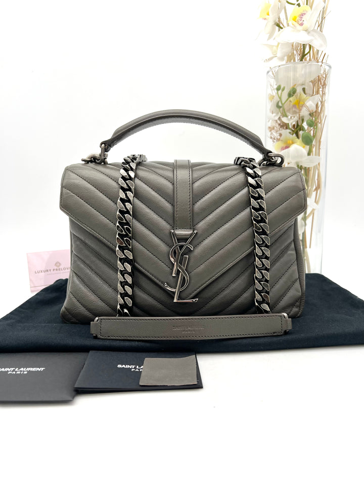 YVES SAINT LAURENT COLLEGE CHEVRON QUILTED BAG SHW MEDIUM