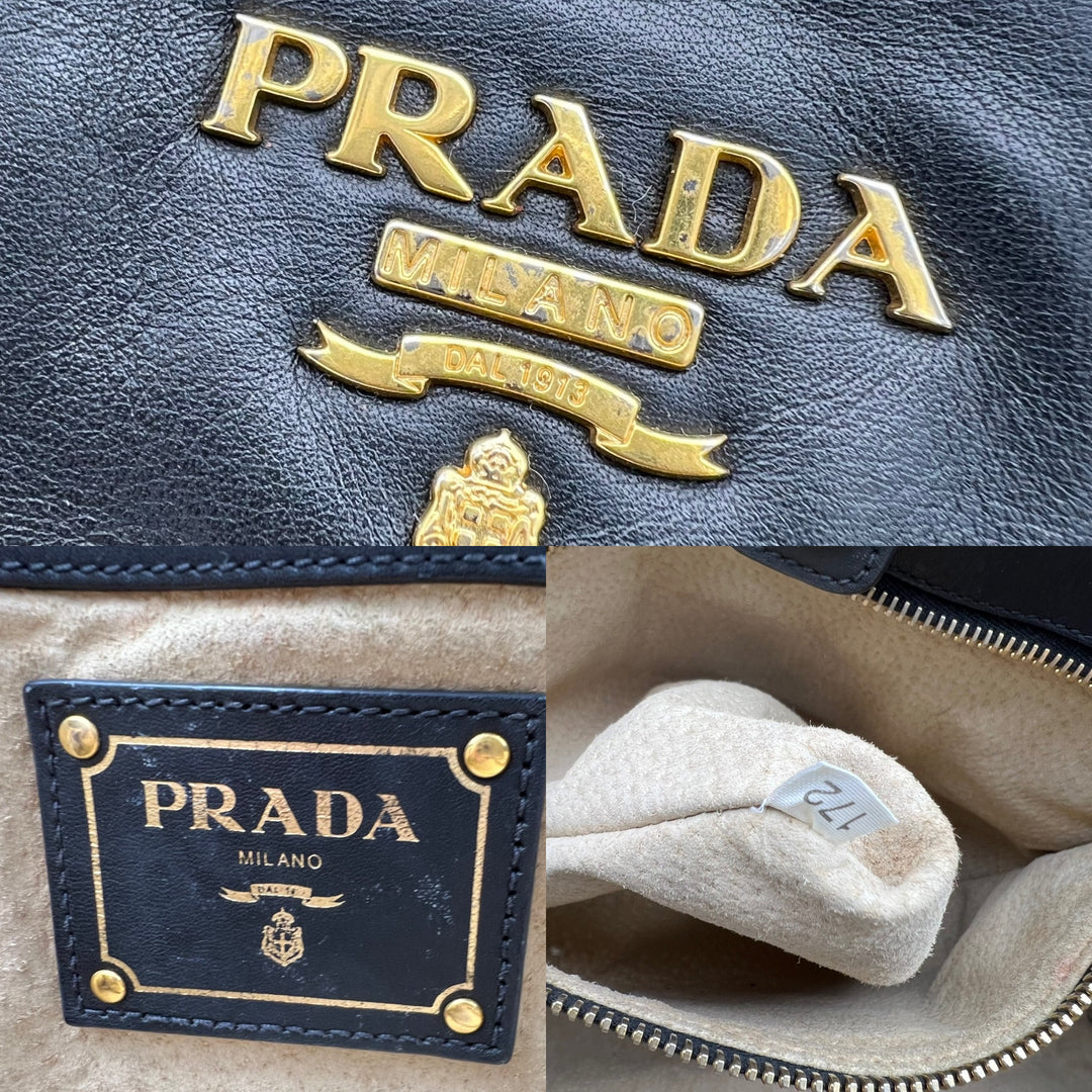 PRADA BLACK LEATHER 2 WAY BAG