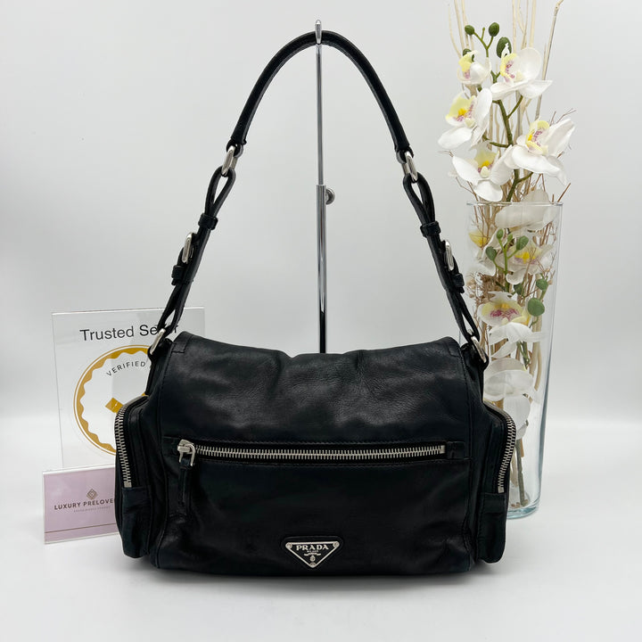 PRADA LEATHER MULTI POCKET SHOULDER BAG