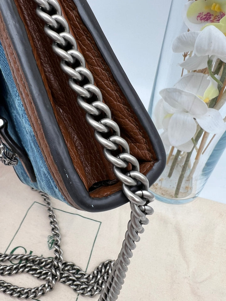 GUCCI DIONYSUS DENIM CHAIN SHOULDER BAG