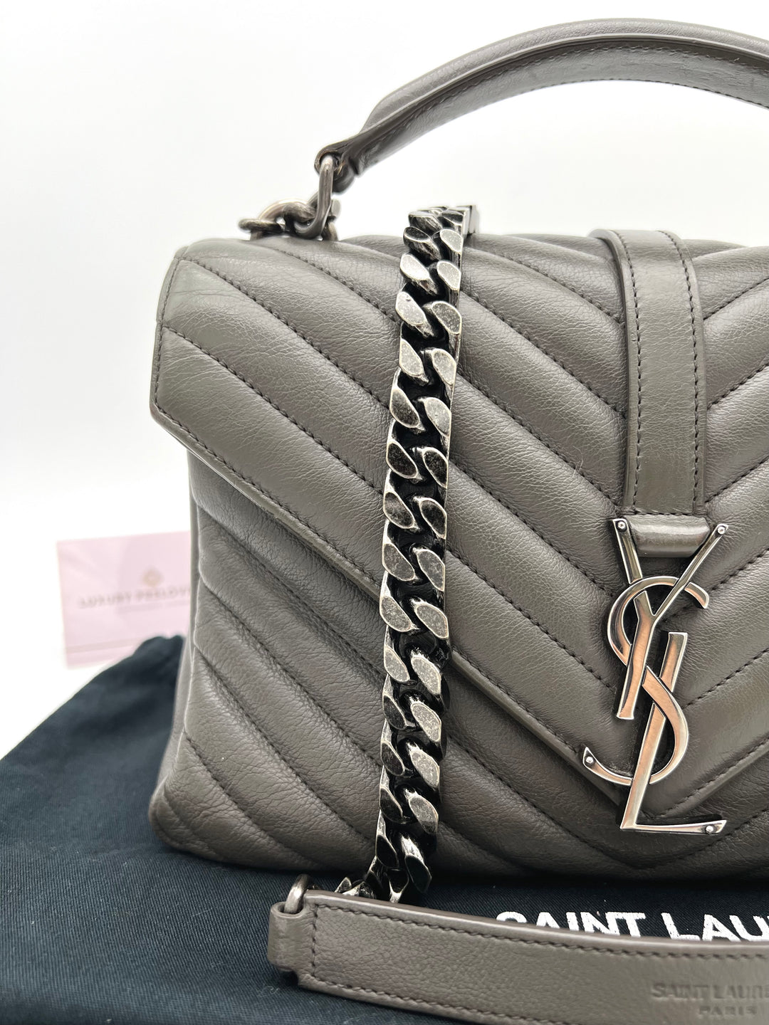 YVES SAINT LAURENT COLLEGE CHEVRON QUILTED BAG SHW MEDIUM