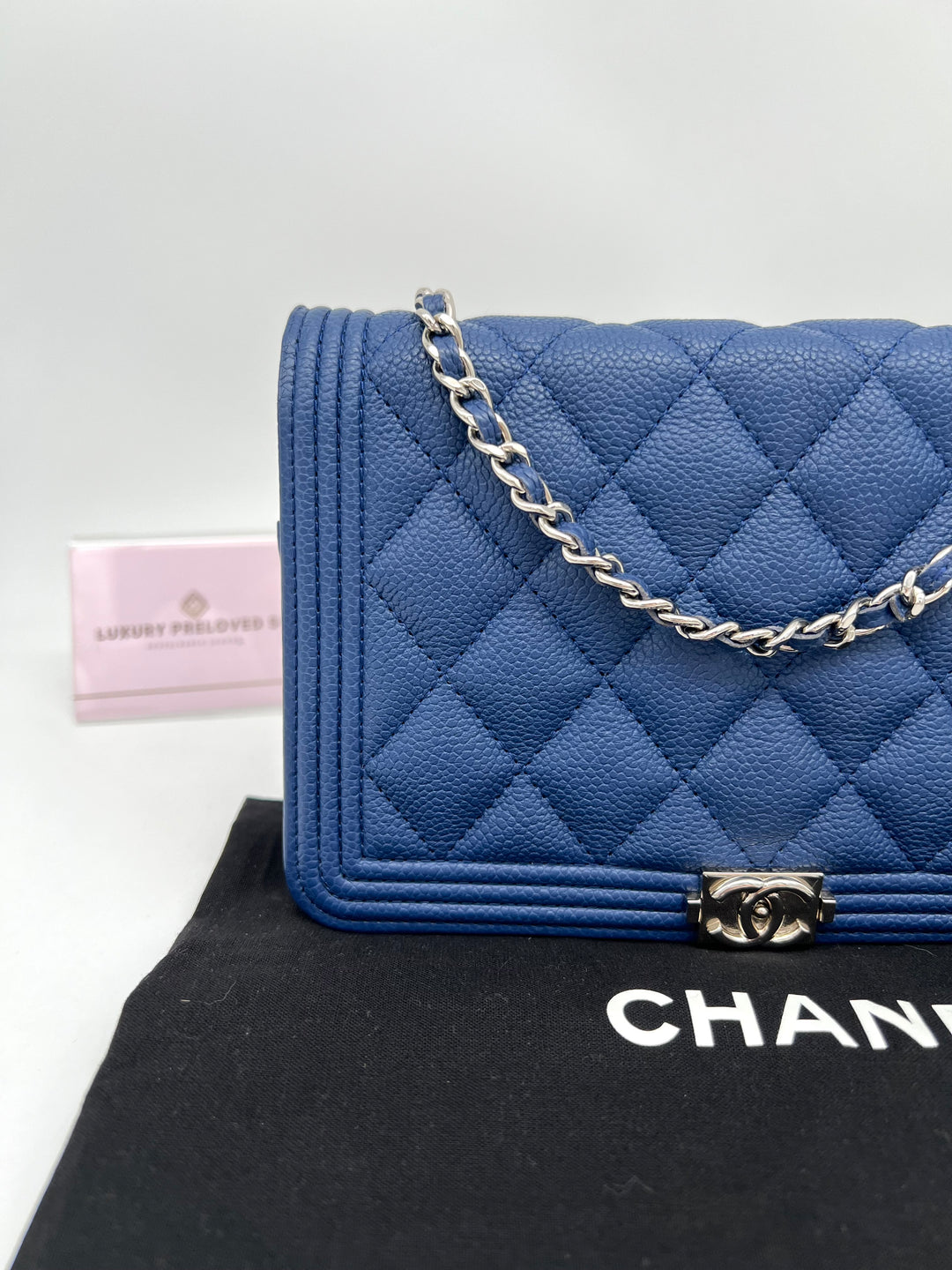 CHANEL CHEVRON CALFSKIN BOY WALLET ON CHAIN