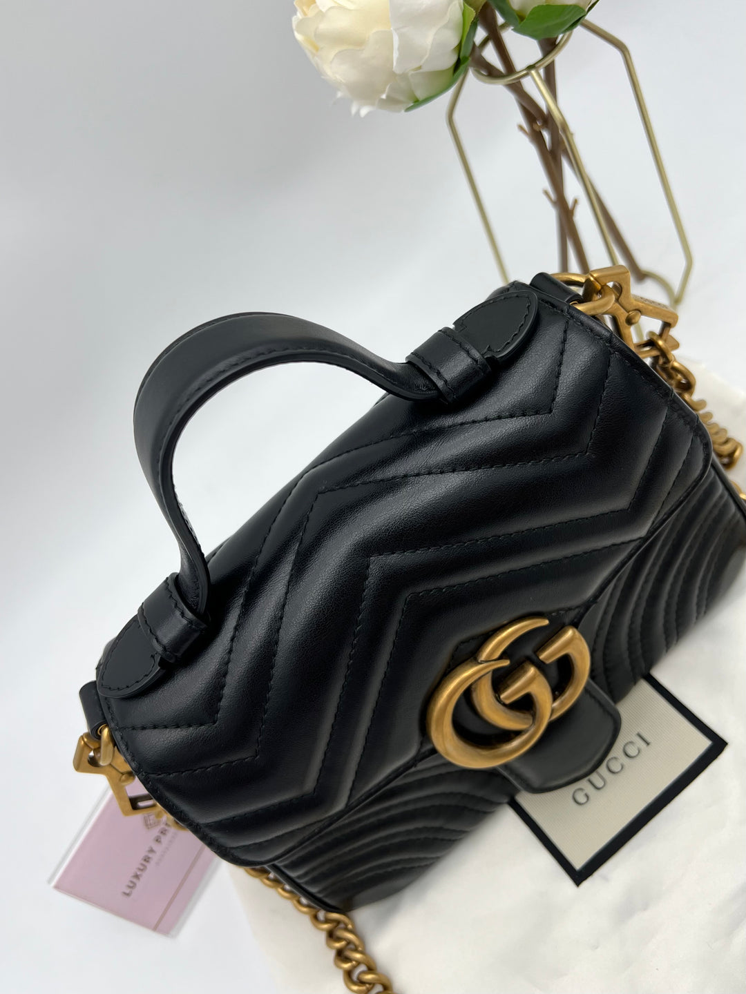 GUCCI MARMONT QUILTED TOP HANDLE GHW SHOULDER BAG