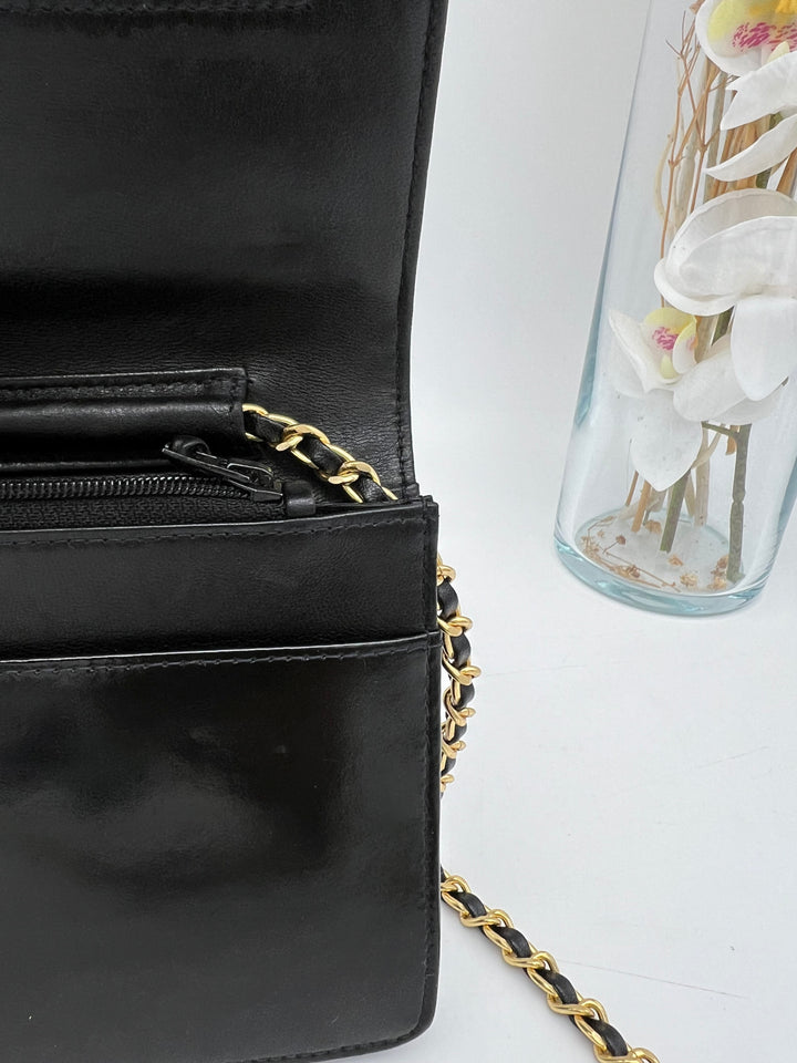 CHANEL TIMELESS WALLET ON CHAIN BLACK PATENT