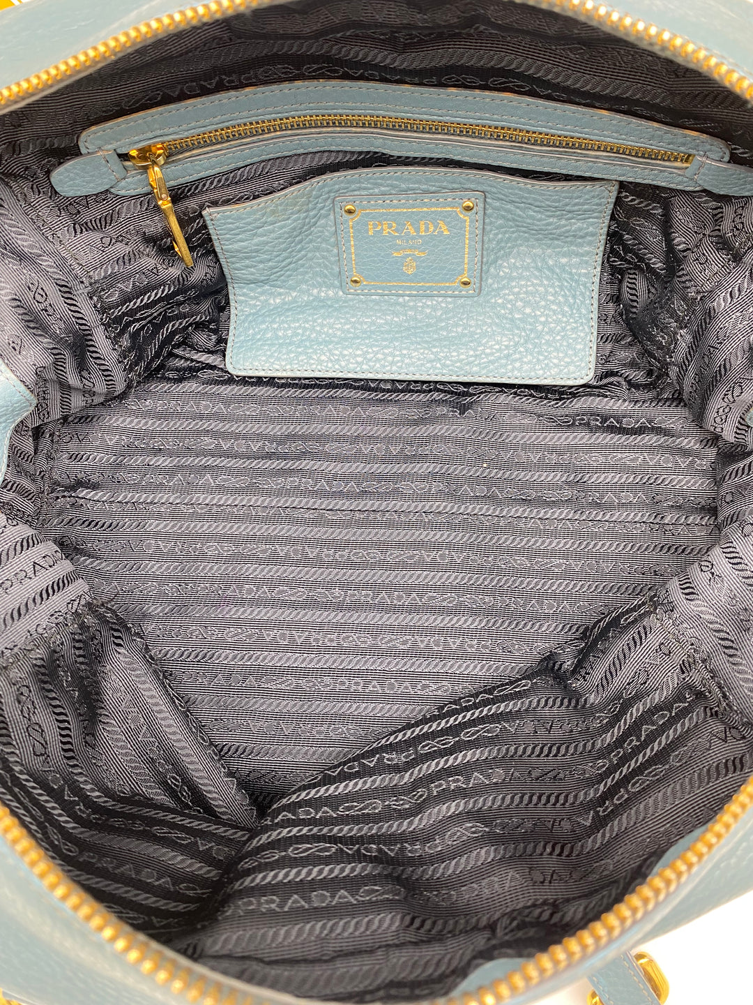 PRADA BLUE LEATHER DAINO BOSTON BAG