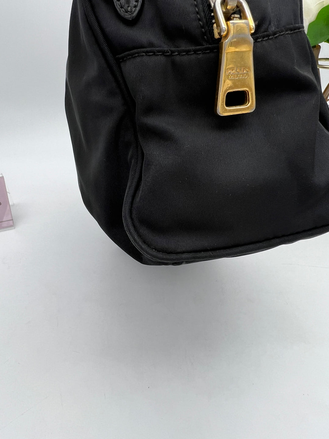 PRADA QUILTED BOW TOP HANDLE NYLON BAG