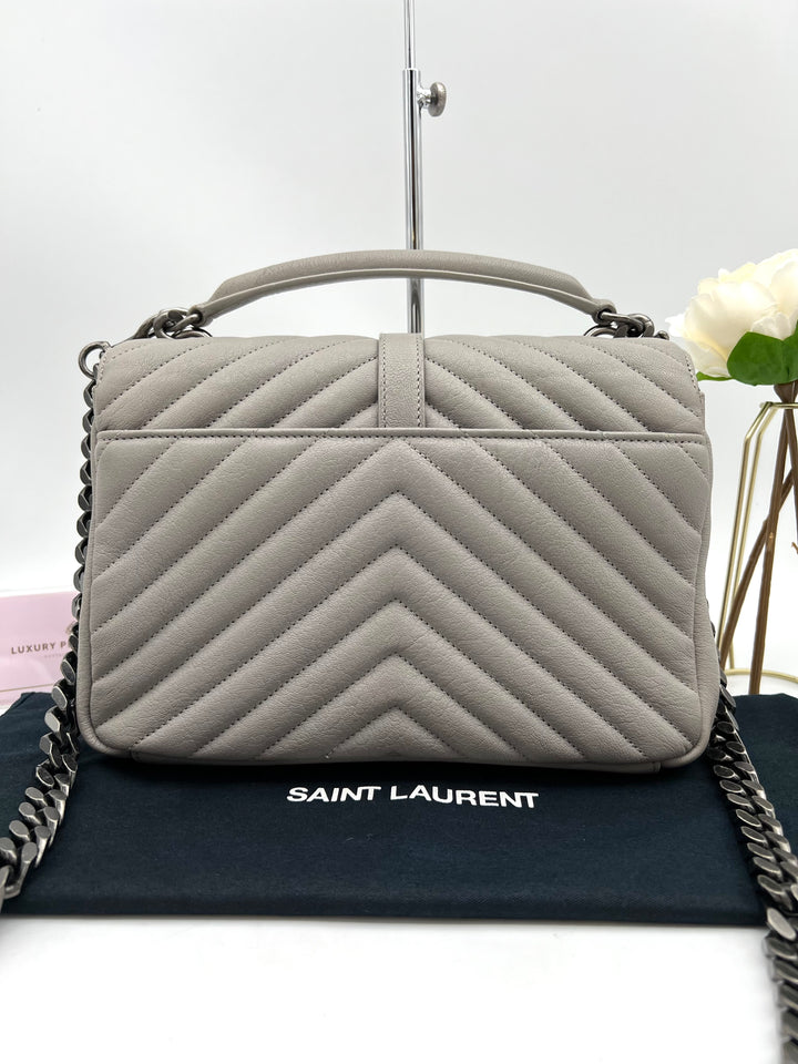 YVES SAINT LAURENT COLLEGE CHEVRON QUILTED BAG SHW MEDIUM