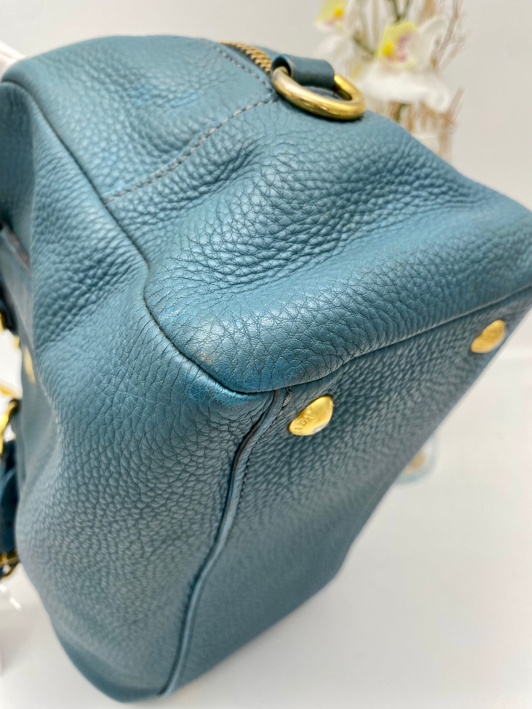 PRADA BLUE LEATHER DAINO BOSTON BAG