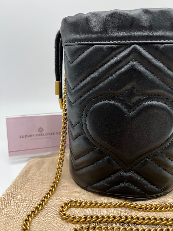 GUCCI MARMONT QUILTED GHW BUCKET BAG