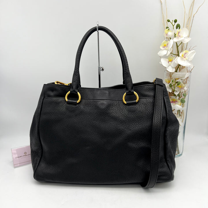 PRADA BLACK LEATHER DAINO 2 WAY BAG