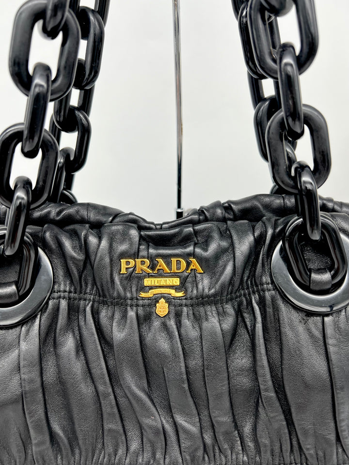 PRADA LEATHER GATHER NAPPA CHUNKY CHAIN SHOULDER BAG
