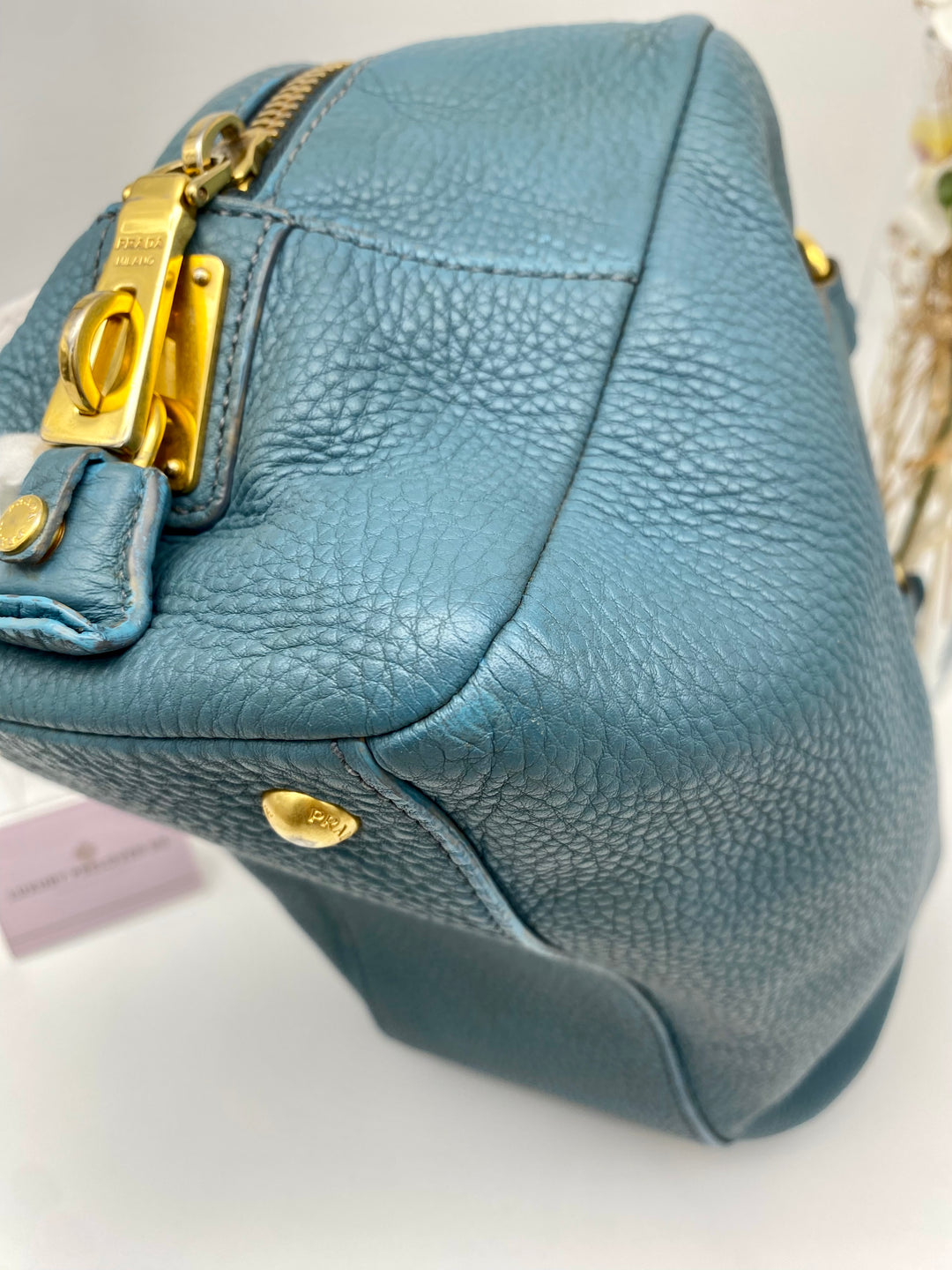 PRADA BLUE LEATHER DAINO BOSTON BAG