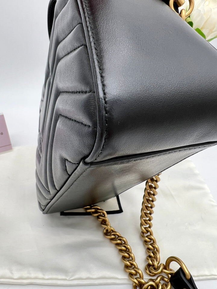 GUCCI MARMONT QUILTED TOP HANDLE GHW SHOULDER BAG