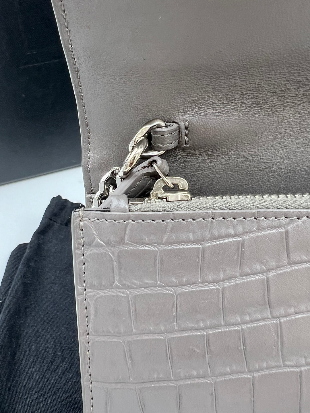 YVES SAINT LAURENT MONOGRAM KATE SMALL TASSEL EMBOSSED CROC BAG