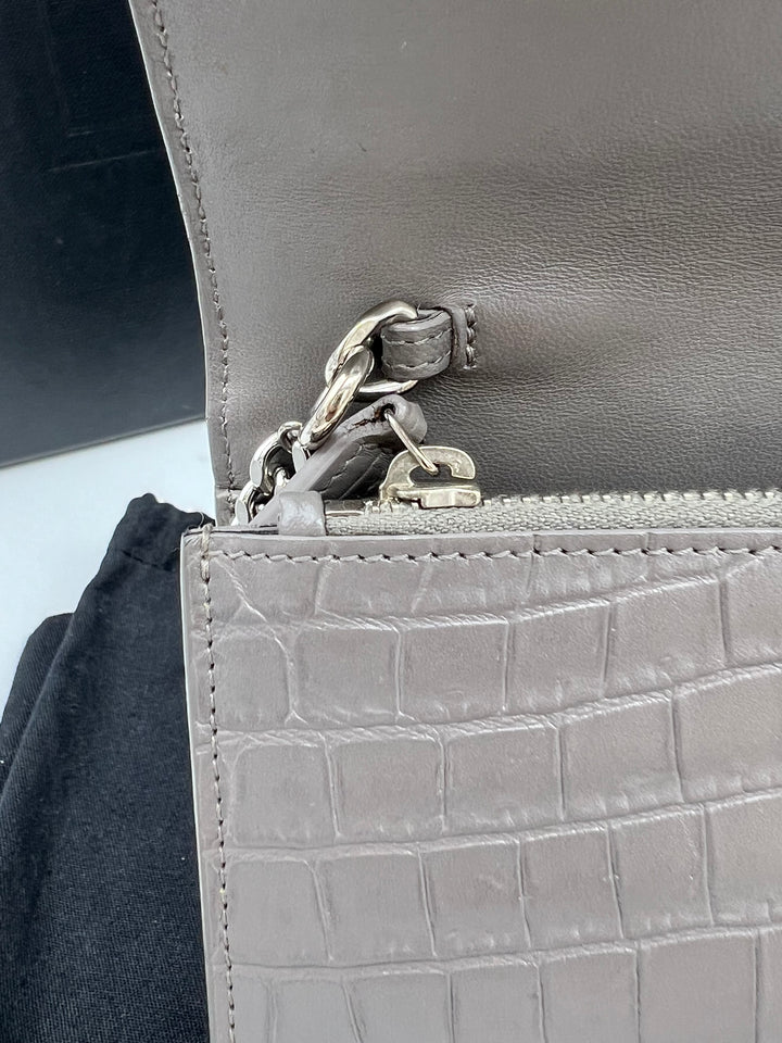 YVES SAINT LAURENT MONOGRAM KATE SMALL TASSEL EMBOSSED CROC BAG