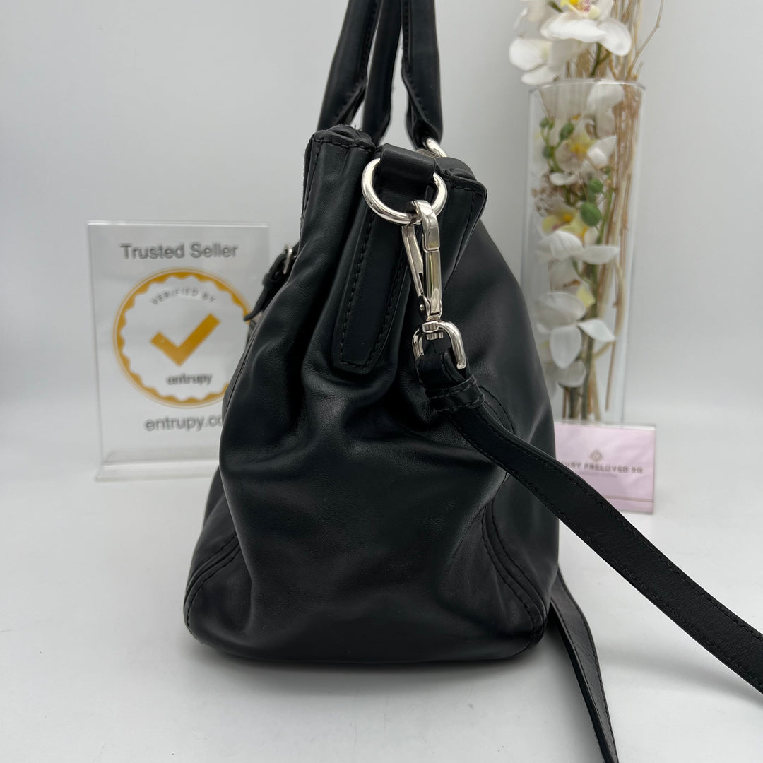 PRADA SOFT CALF BLACK LEATHER 2 WAY BAG