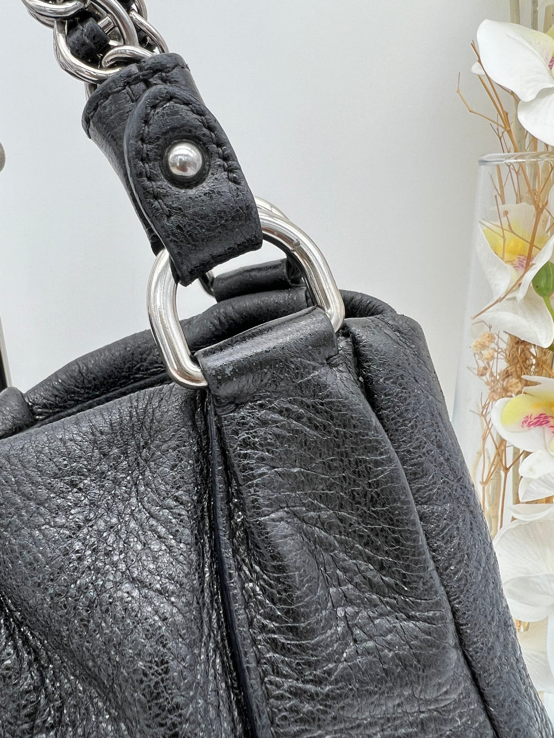 PRADA METALLIC CALF LEATHER CHAIN SHOULDER BAG