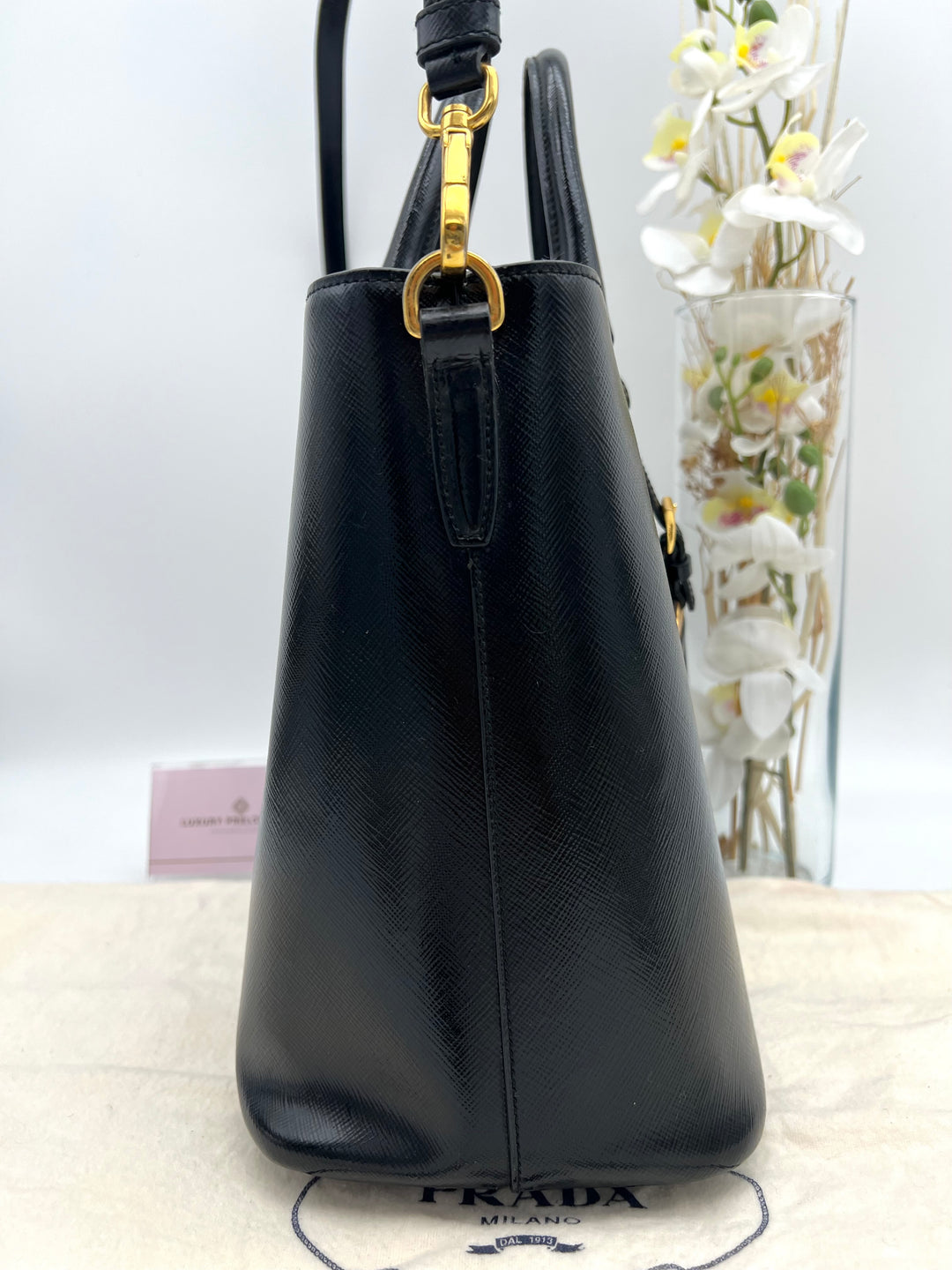 PRADA SAFFIANO VERNICE 2 WAY BLACK