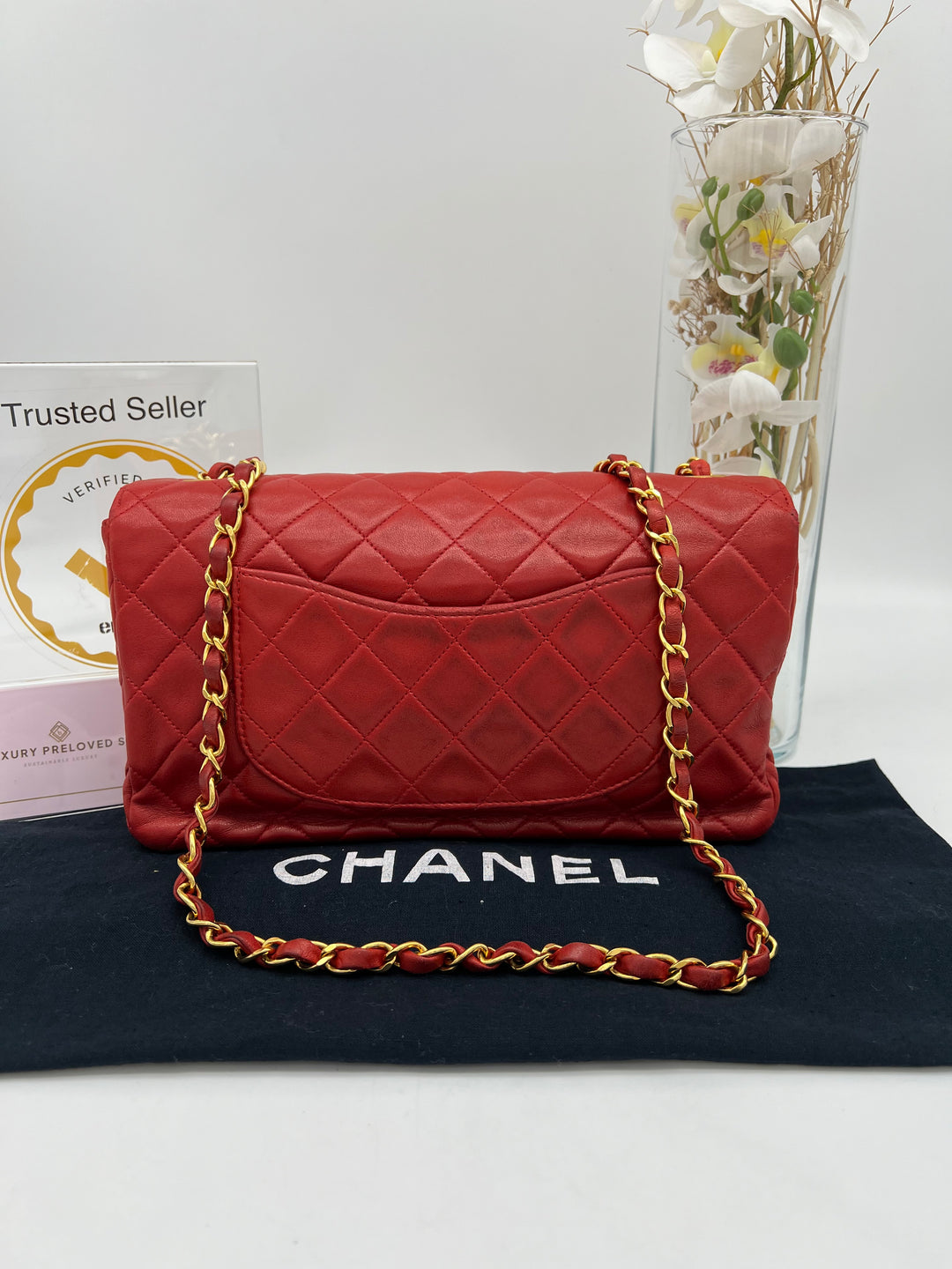 CHANEL RED LAMBSKIN METALASSE CHAIN BAG