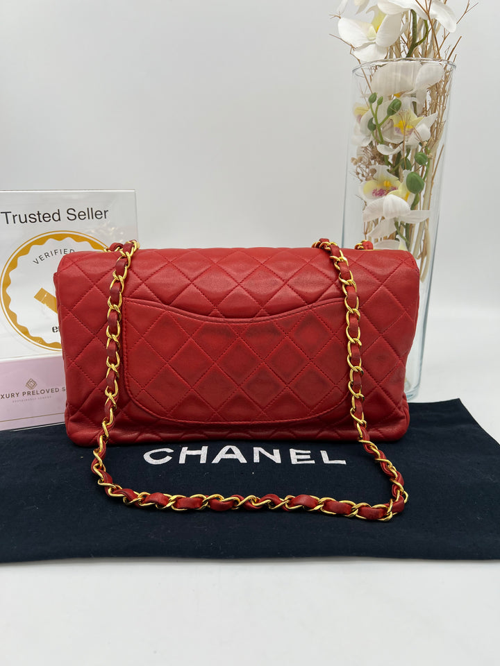 CHANEL RED LAMBSKIN METALASSE CHAIN BAG