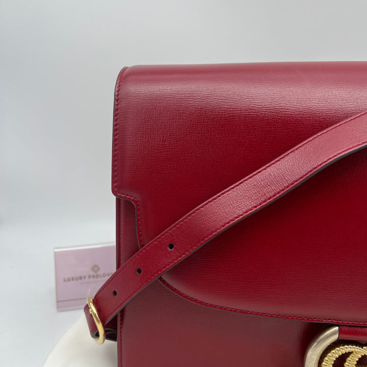 GUCCI TEXTURED CALFSKIN TORCHON GG RING CHERRY RED