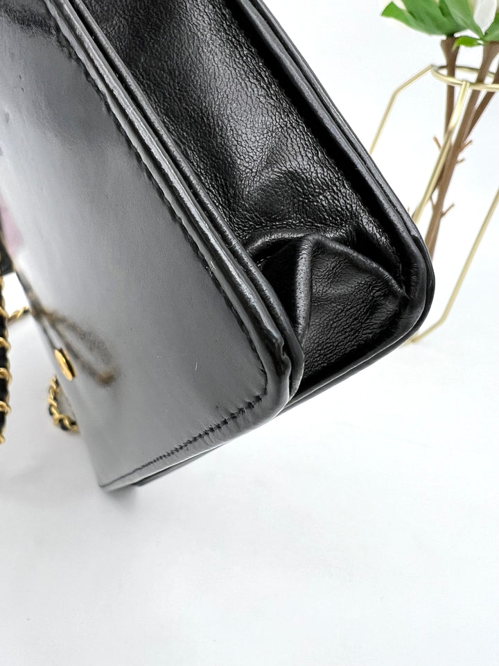 CHANEL TIMELESS WALLET ON CHAIN BLACK PATENT